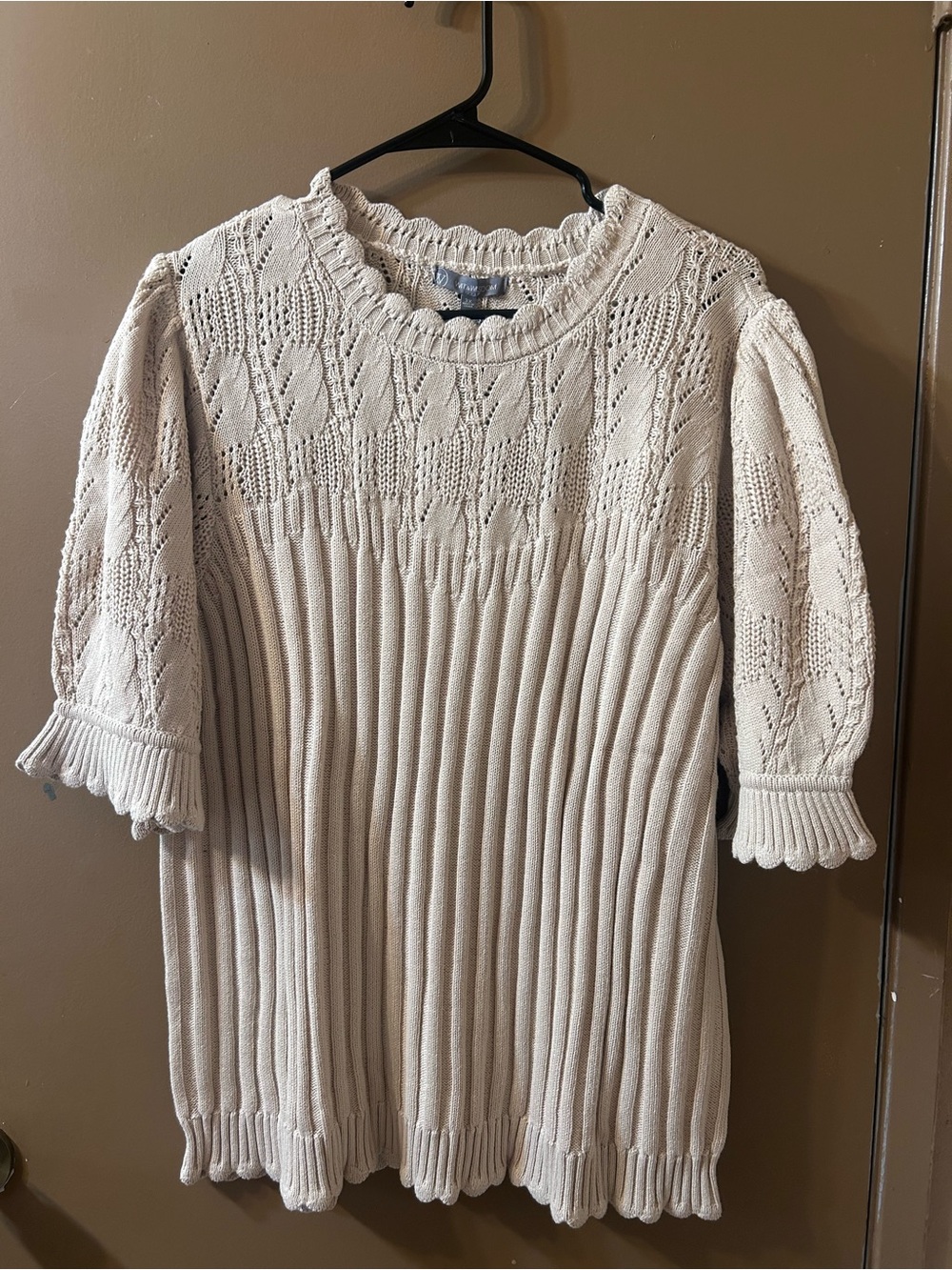 Wit & Wisdom Scalloped Lace Yoke Cream Knit Top